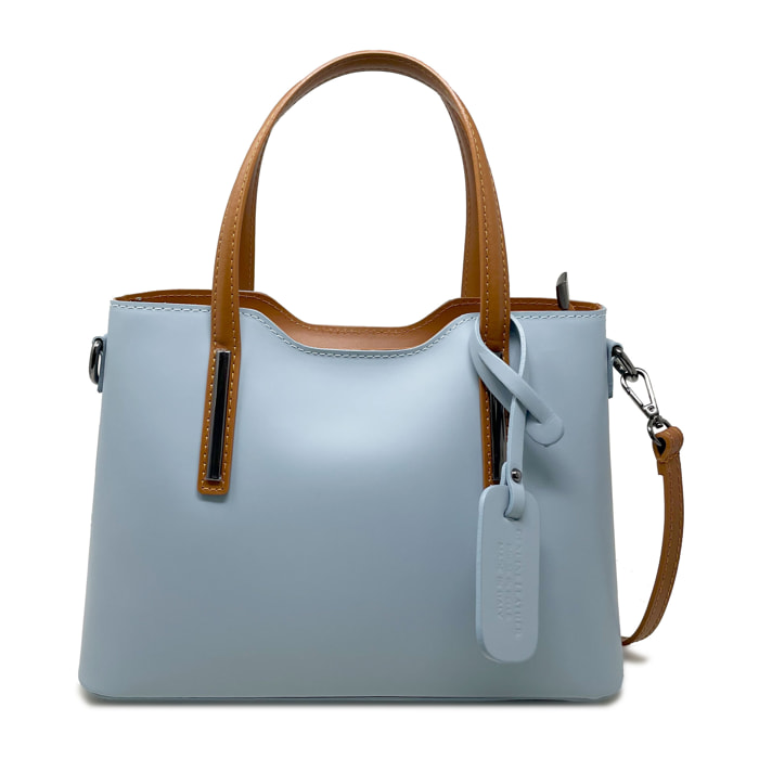 Chicca Borse - Borsa a Mano Donna in Vera Pelle - Colore Cielo - Cuoio