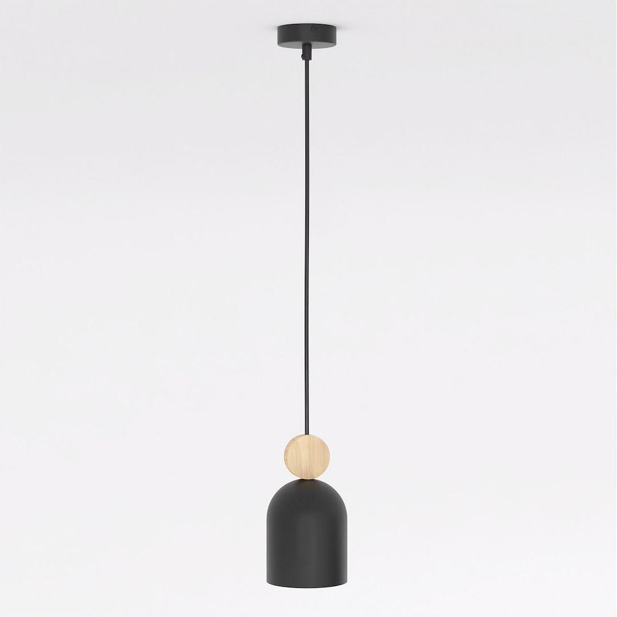 Lampada a sospensione Mesi in acciaio nero opaco e legno