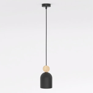 Lampada a sospensione Mesi in acciaio nero opaco e legno