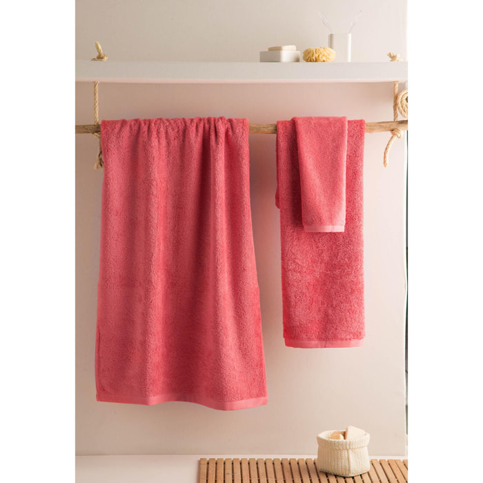 Set de 3 serviettes en coton 550 gr/m2 couleur Corail