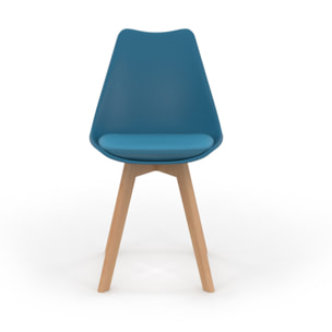 Chaises Nordia bleu canard pieds bois - lot de 6