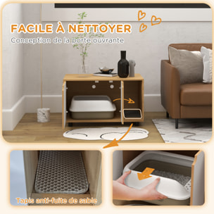 Maison de toilette pour chat style scandinave - meuble cache litière - portes, aérations, tapis de fuite - naturel blanc