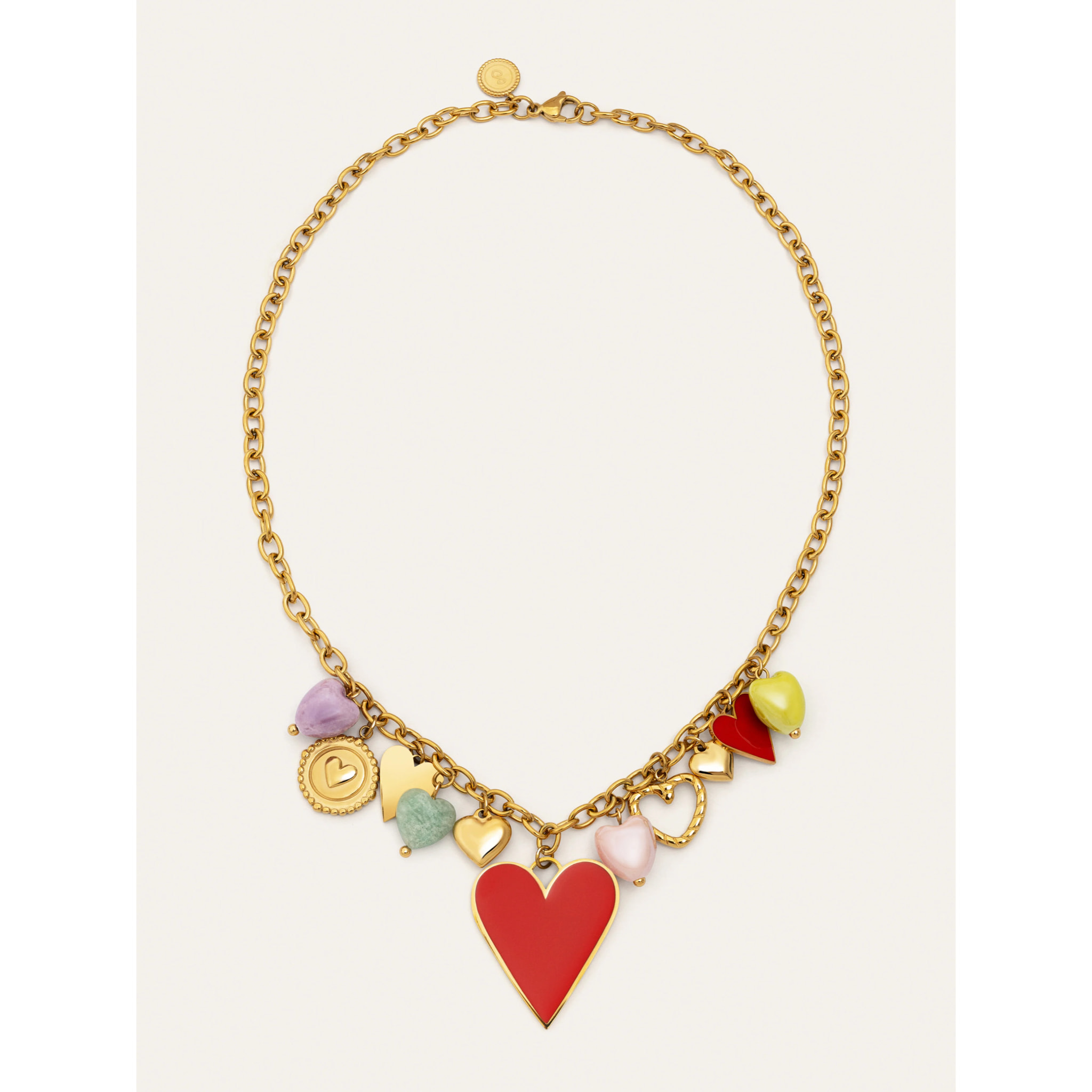 Collar Multicharms Corazones Acero Baño Oro