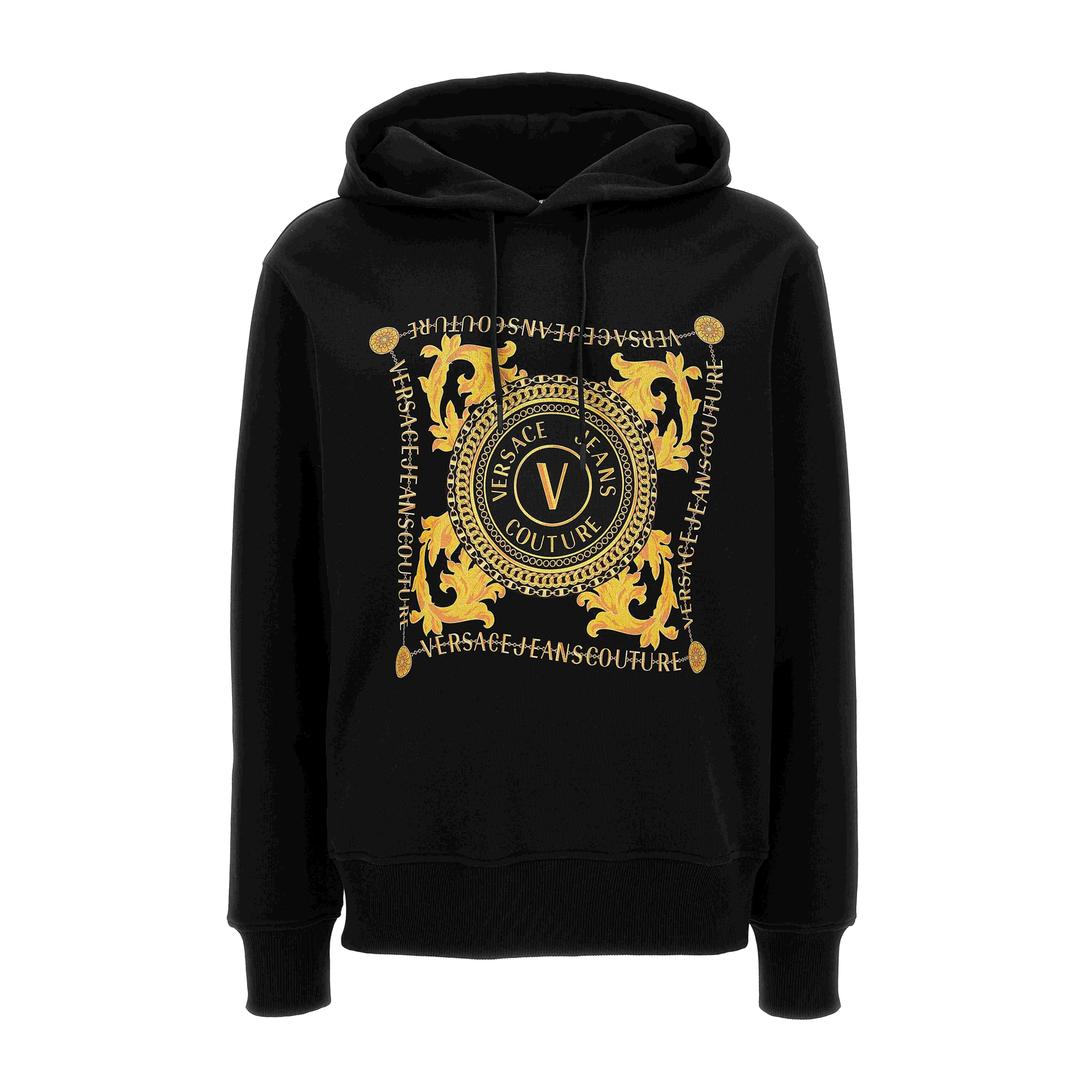 Versace Jeans Couture Felpa con cappuccio in cotone stampato con logo Versace Jeans Couture