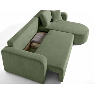 Miro - canapé d'angle réversible - 4 places - convertible avec coffre - en velours texturé - Vert sauge