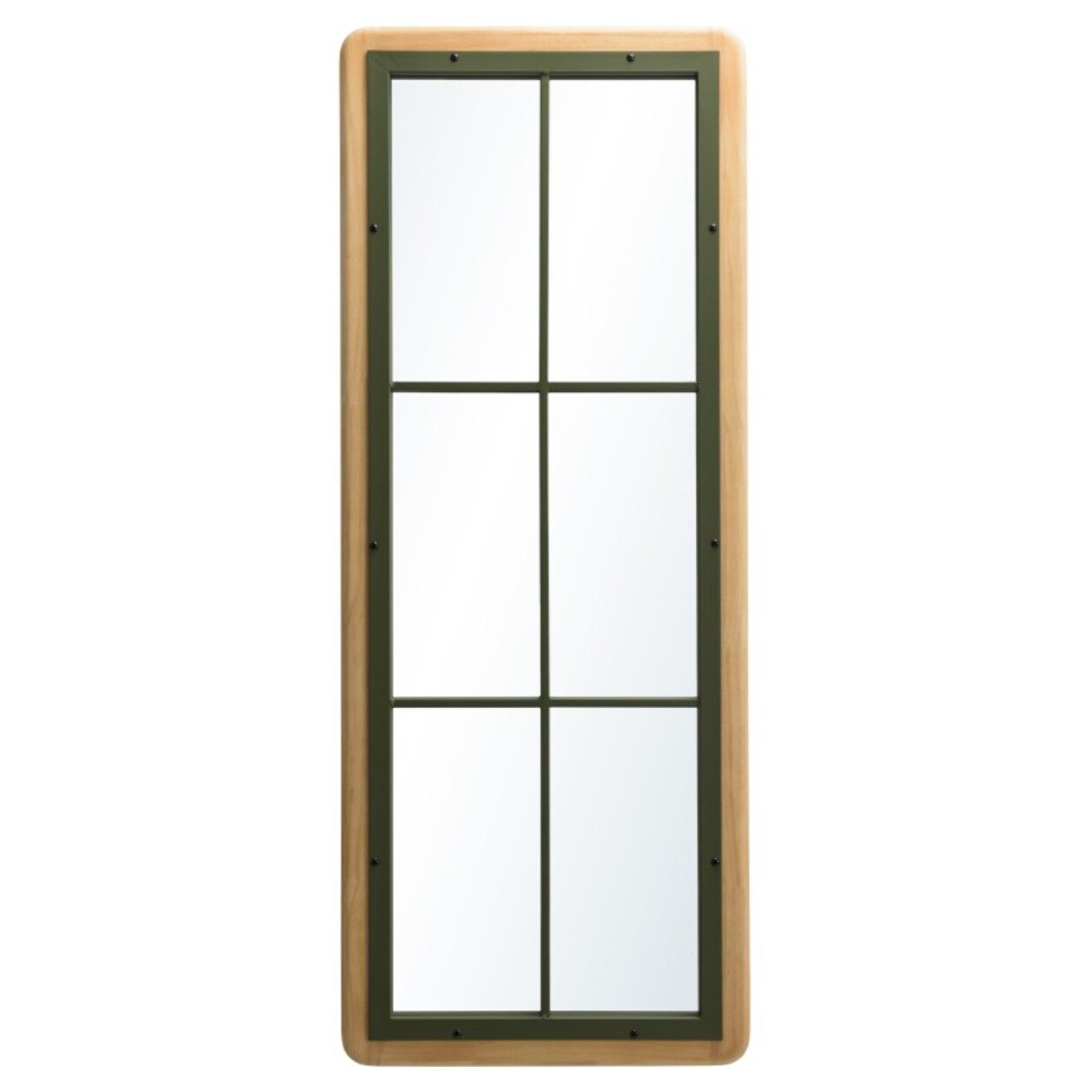 HELENA - Miroir rectangulaire esprit verrière pin et métal vert