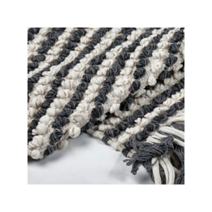Tapis 60 x 80 cm tissu texturé petits pompons avec franges bicolores - MARINE