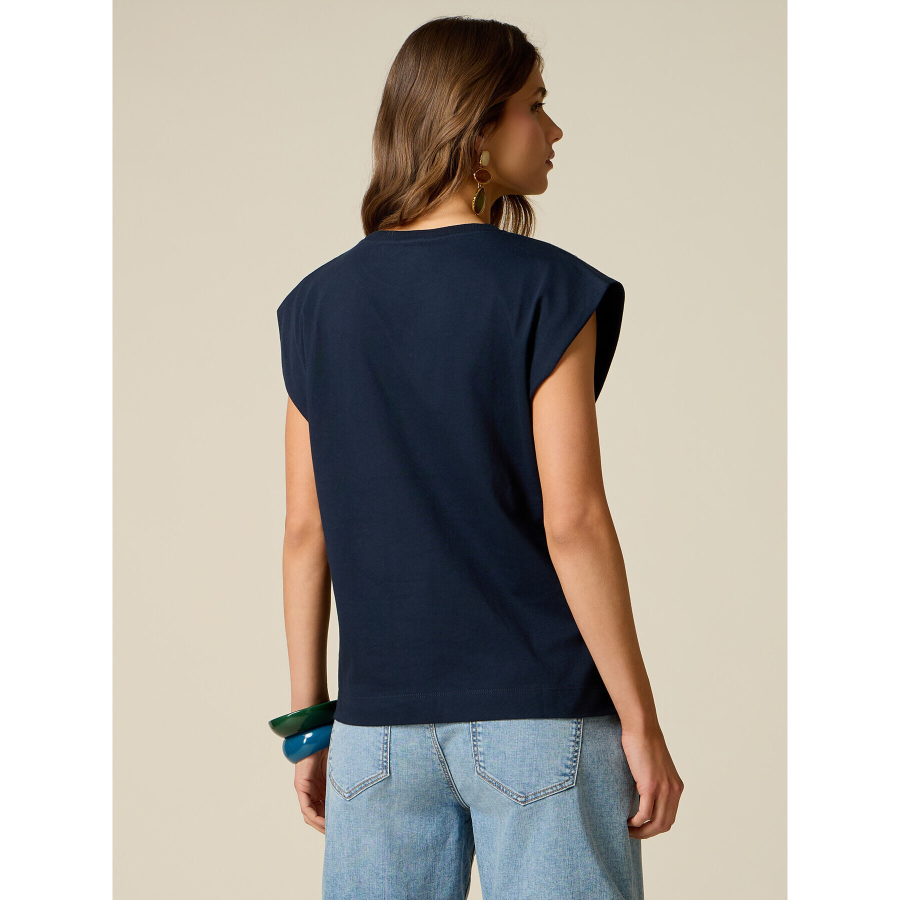 Oltre - T-shirt in cotone con cristalli - Blu