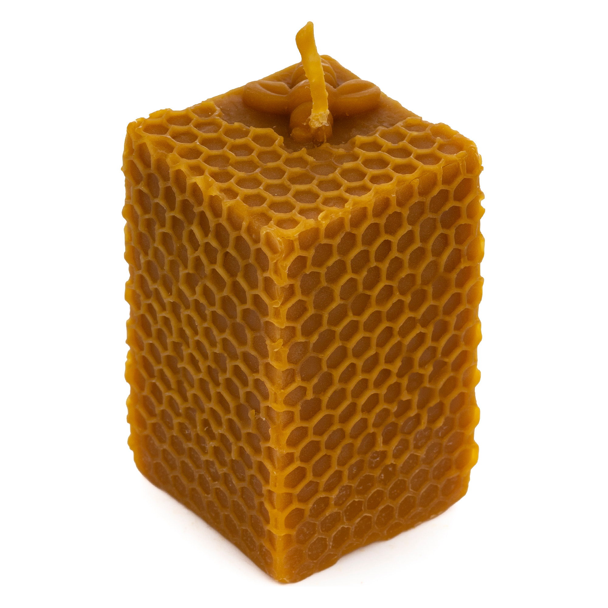 Vela de miel, de cera de abeja natural, diseño de prisma. 4 Horas de duración.