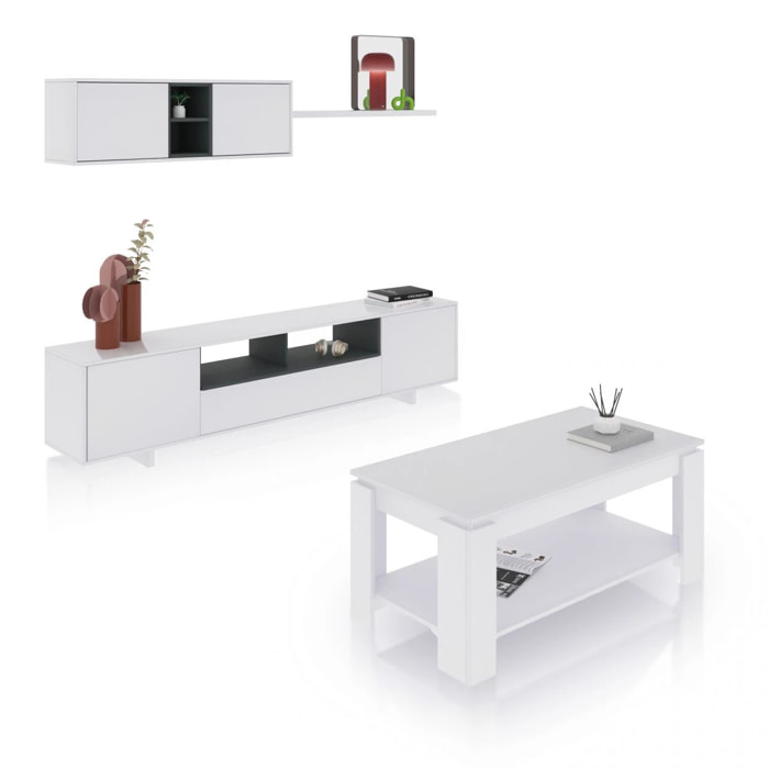 Pack salón con mesa de centro Kenzo Plus V1 Blanco Brillo - Gris Antracita