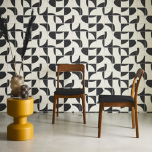 Chaise vintage en bois d'hévéa teinte noyer et tissu noir. L 48 x P 58 x H 81.5cm (Lot de 2)