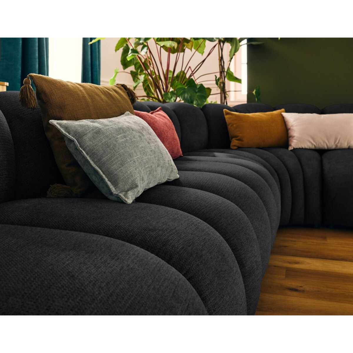 Debbie - canapé modulable d'angle gauche 5 places en tissu texturé - Noir