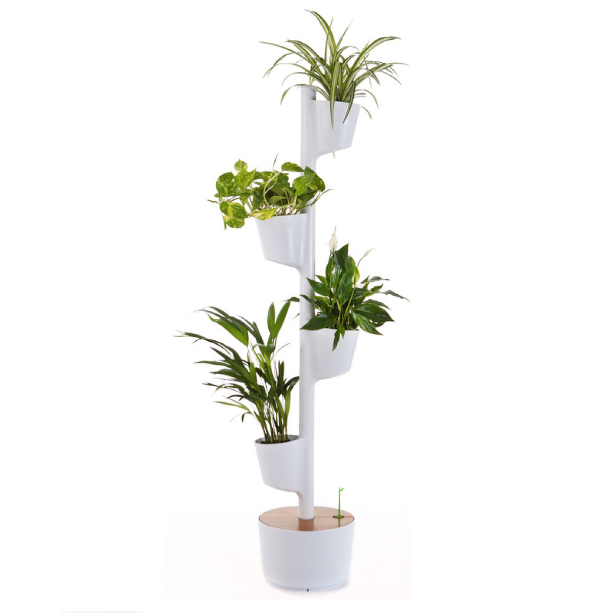 Jardinera vertical blanco de 4 macetas con riego automático