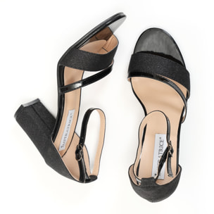 Sandali con tacco quadrato brillantinati