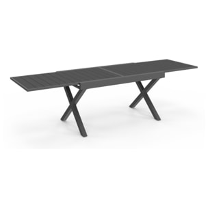 Table de jardin extensible en polywood gris anthracite et pieds croisés 135-270cm