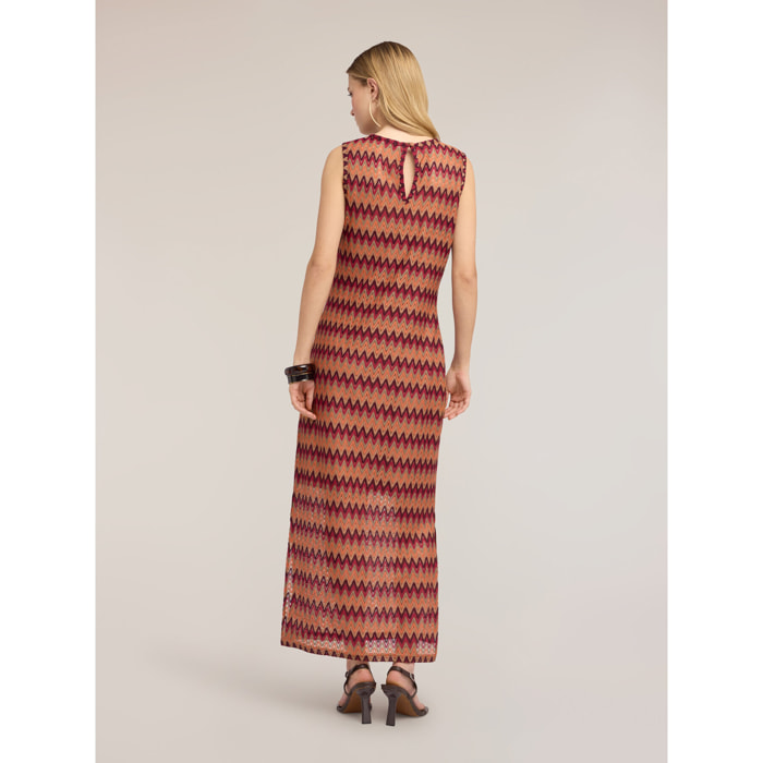 Motivi - Vestido largo de punto fantasía chevron - Naranja sol