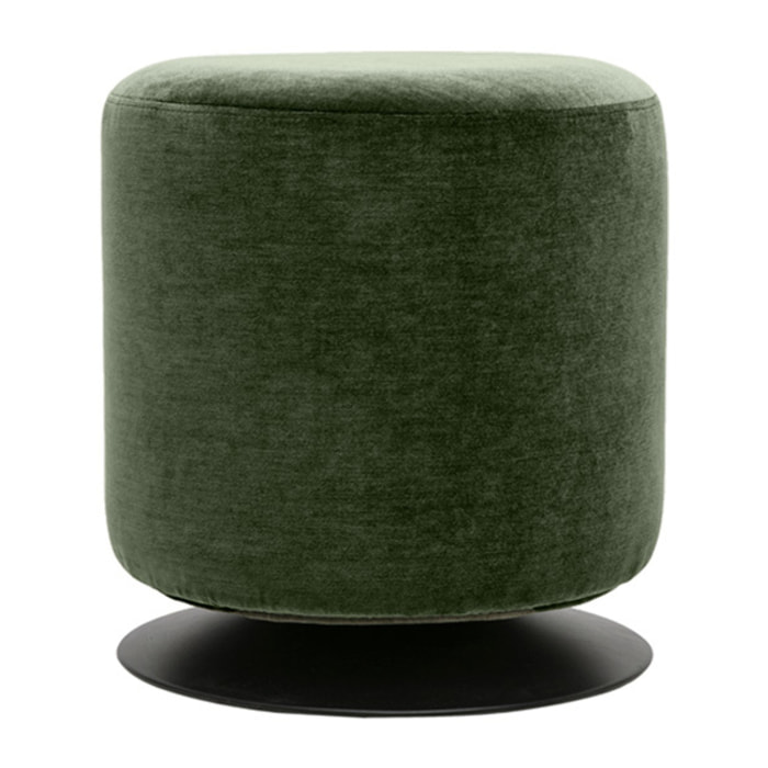 Pouf rond pivotant en tissu effet velours vert kaki et métal D39.5 cm VOLNAY