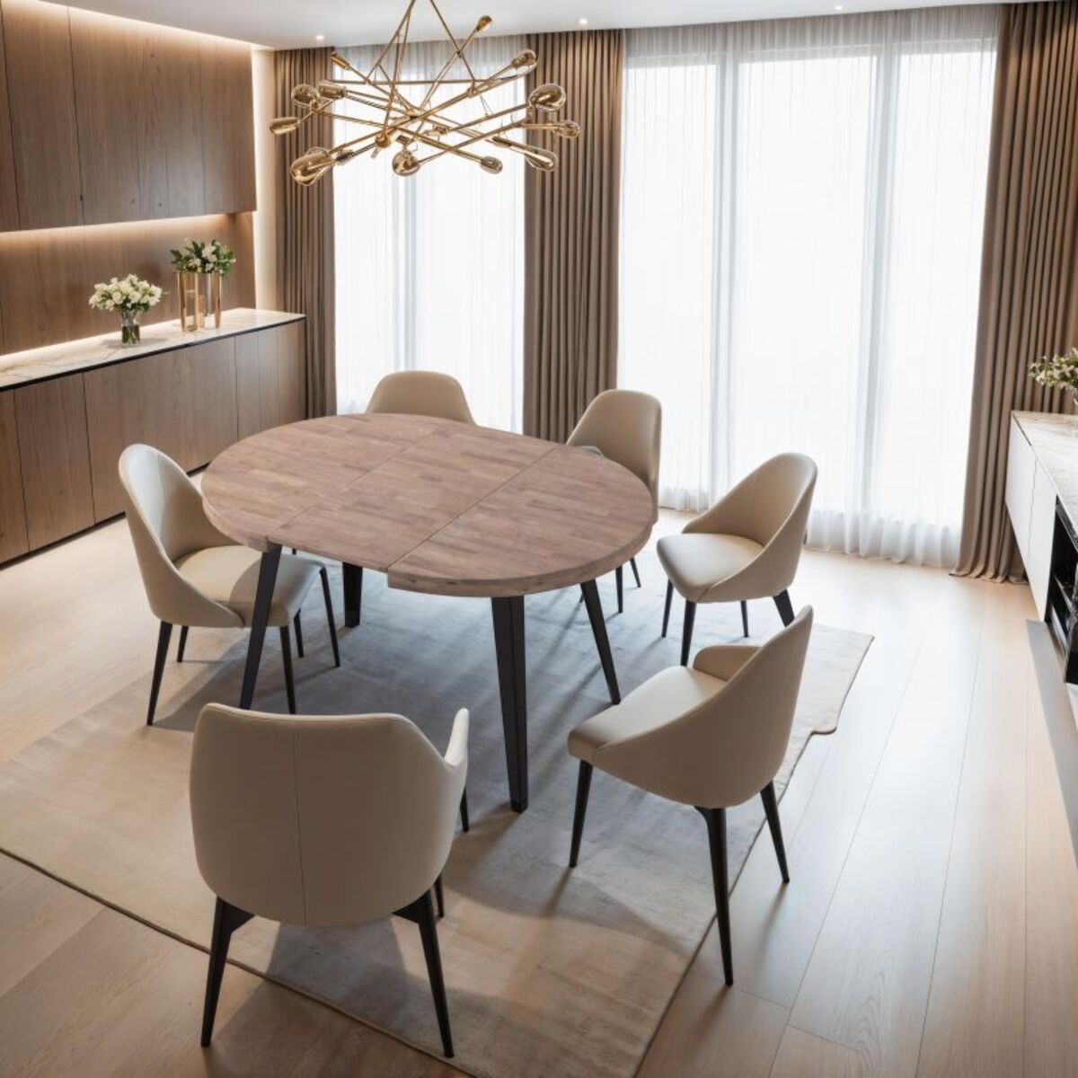 Mesa redonda extensible Berg 120 Roble Honey - Negro