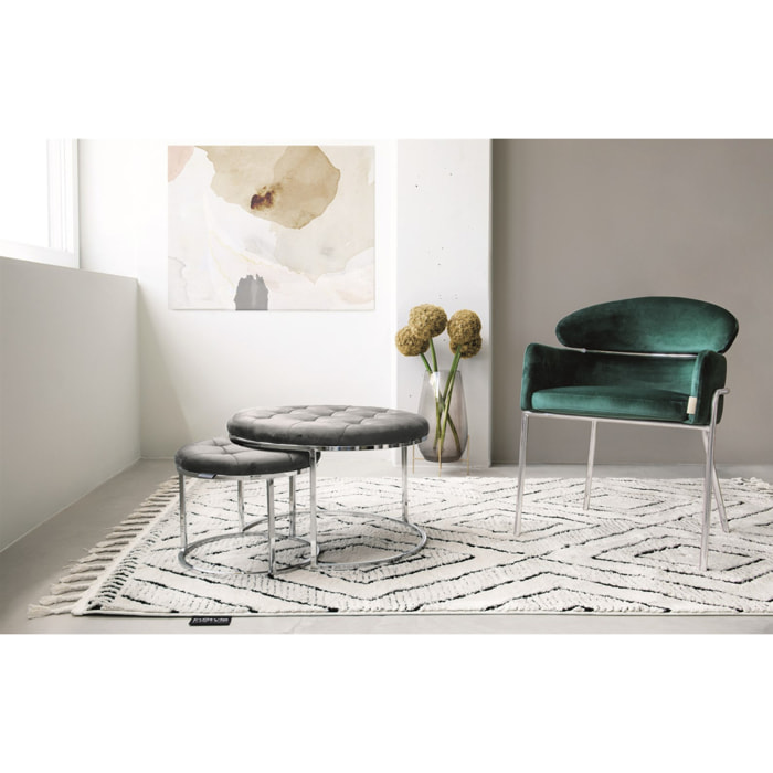 Set di 2 pouf Myla in velluto grigio e argento
