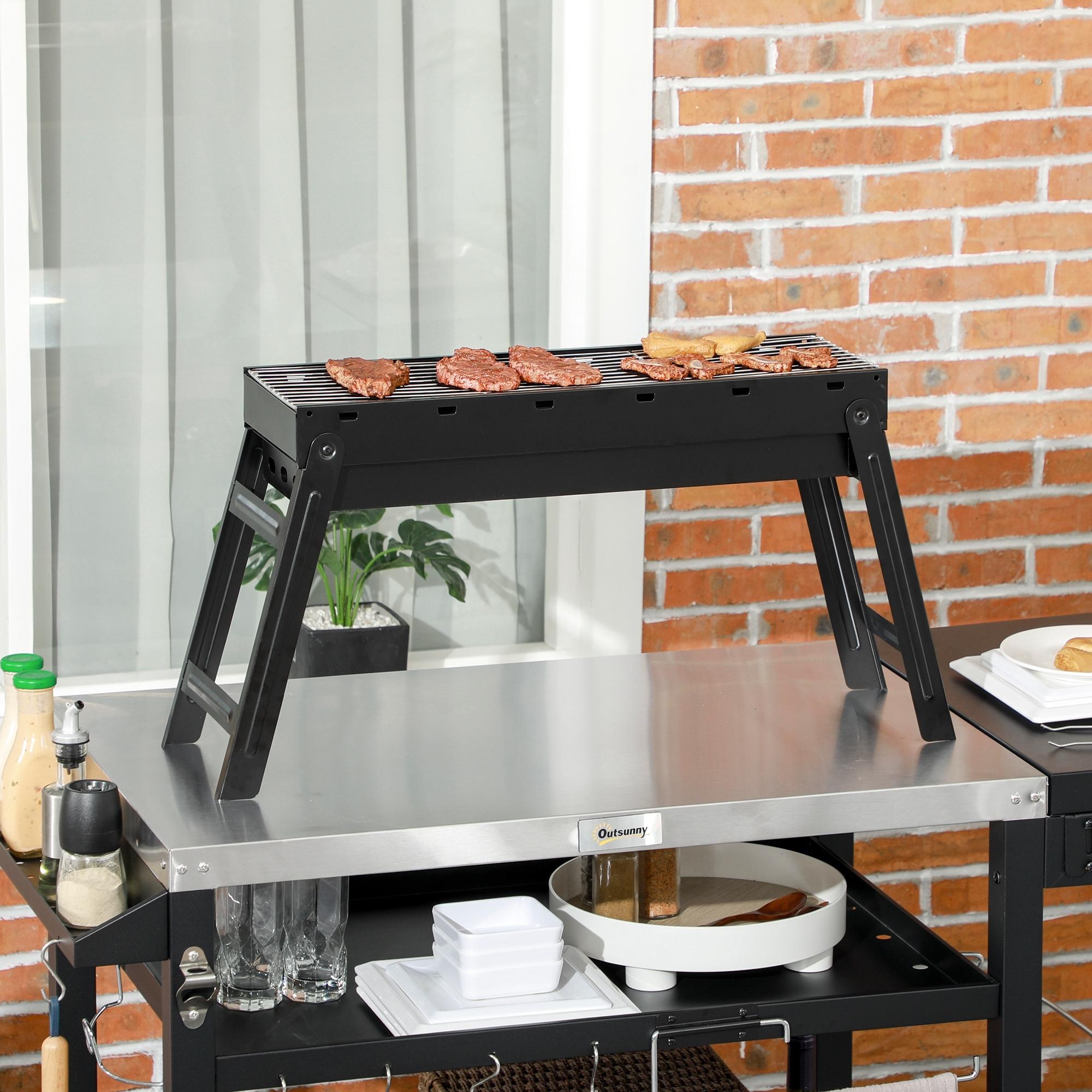 Barbacoa de Carbón Plegable Barbacoa Portátil con Parrillas de Acero Inoxidable BBQ de Carbón para Exterior 74x20x38 cm Negro