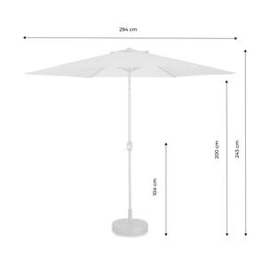 Parasol droit rond Ø300cm - Touquet Turquoise - mât central en aluminium orientable et manivelle d'ouverture