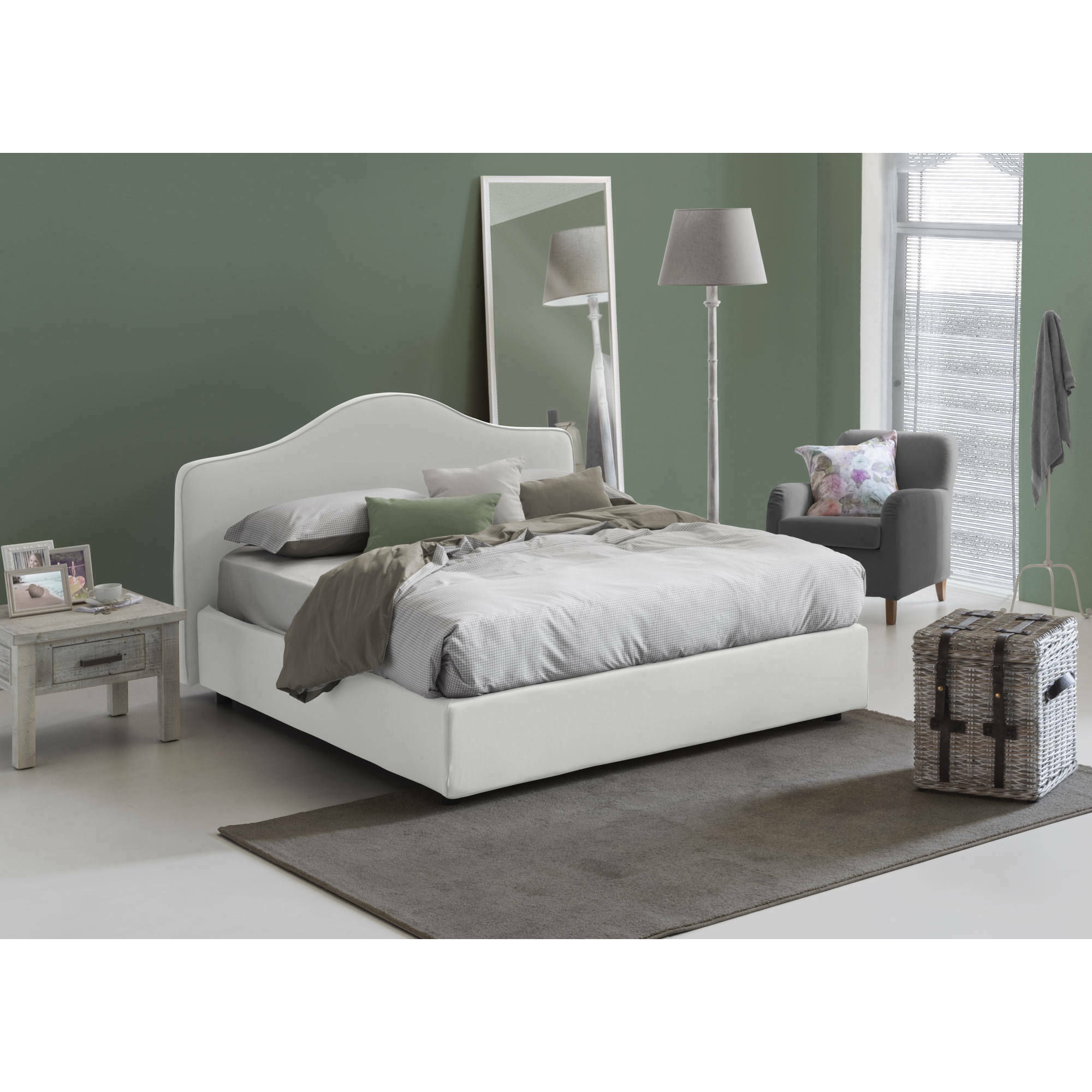 Letto matrimoniale Annunziata, Letto contenitore con rivestimento in tessuto, 100% Made in Italy, Apertura frontale, con materasso Cm 160x190 incluso, Bianco