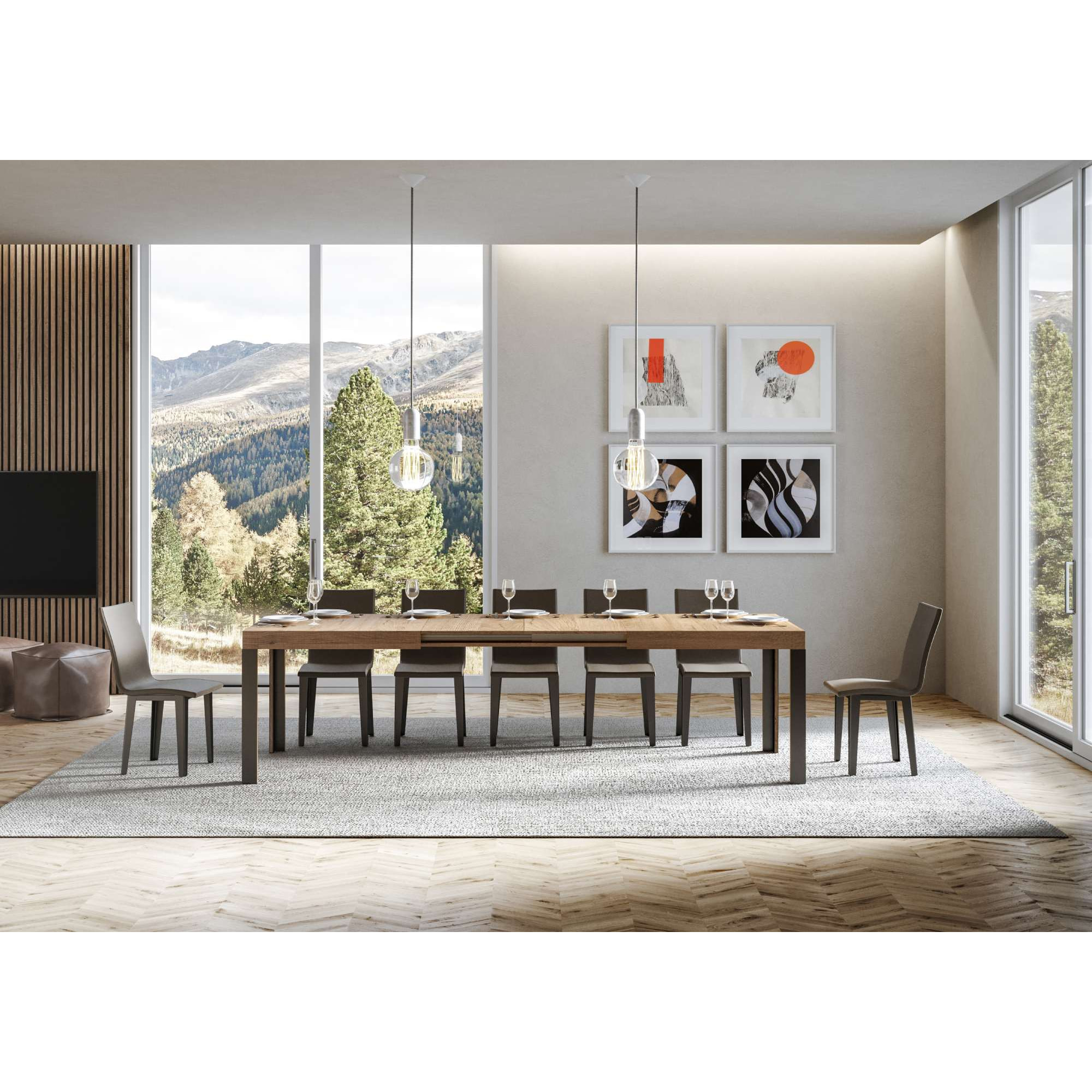 Mesa extensible 80x160/244 cm Linea Roble Natural estructura Antracita