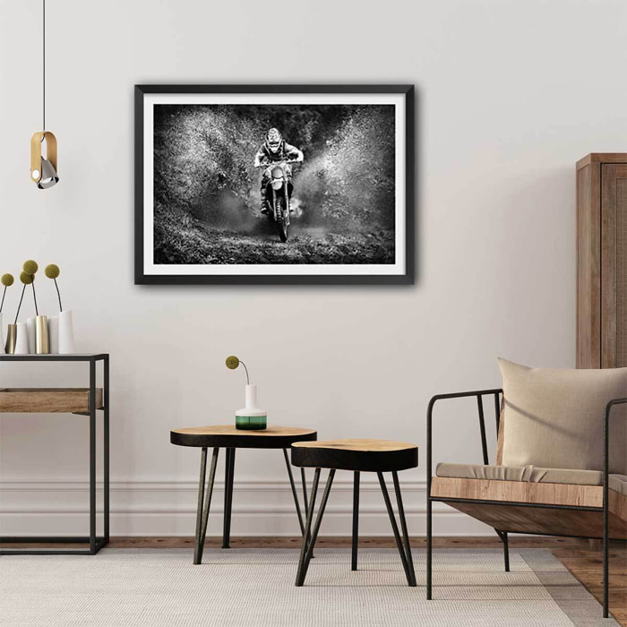 Affiche moto cross Affiche + cadre en bois - Noir