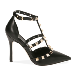 Zapatos de salón negros con tachuelas, tacón de 10,5 cm