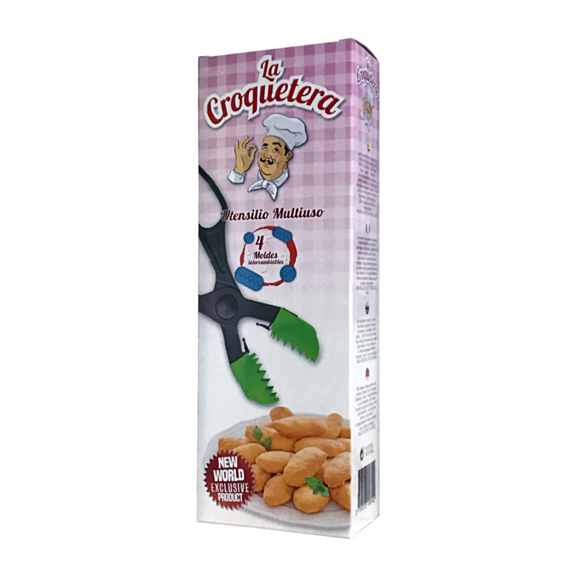 Utensilio multiuso con 4 moldes intercambiables , para croquetas, albóndigas, bolas, sushi, en color rosa de plástico - La croquetera: patentado y fab