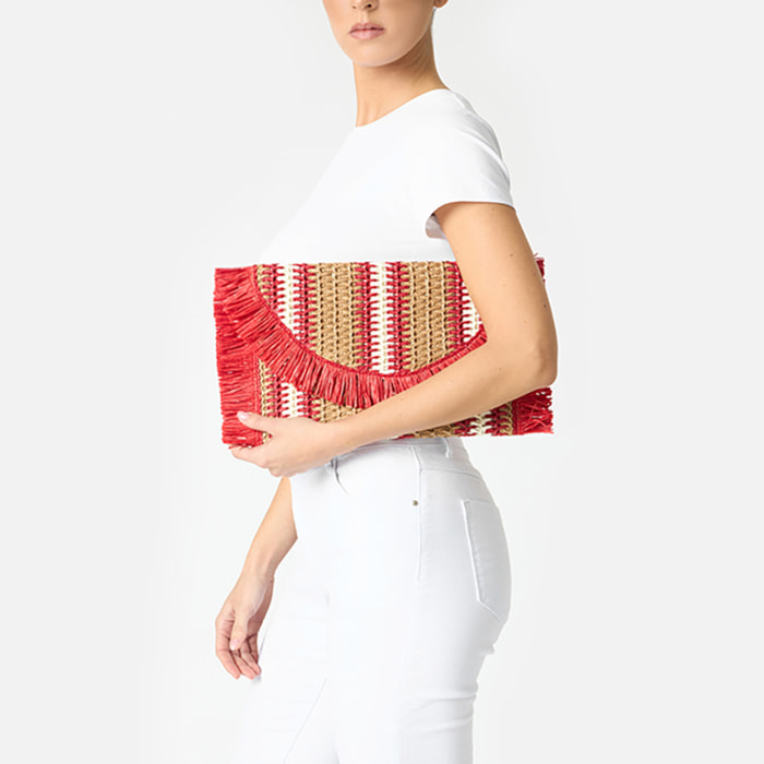 Pochette da mare in paglia rossa