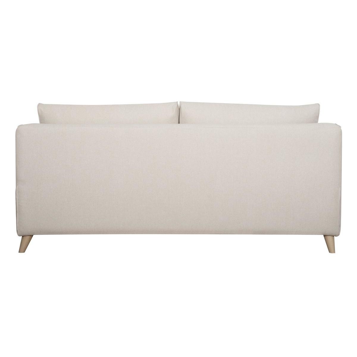 Canapé convertible scandinave 3 places en tissu beige et bois clair avec matelas 10 cm VENDOME