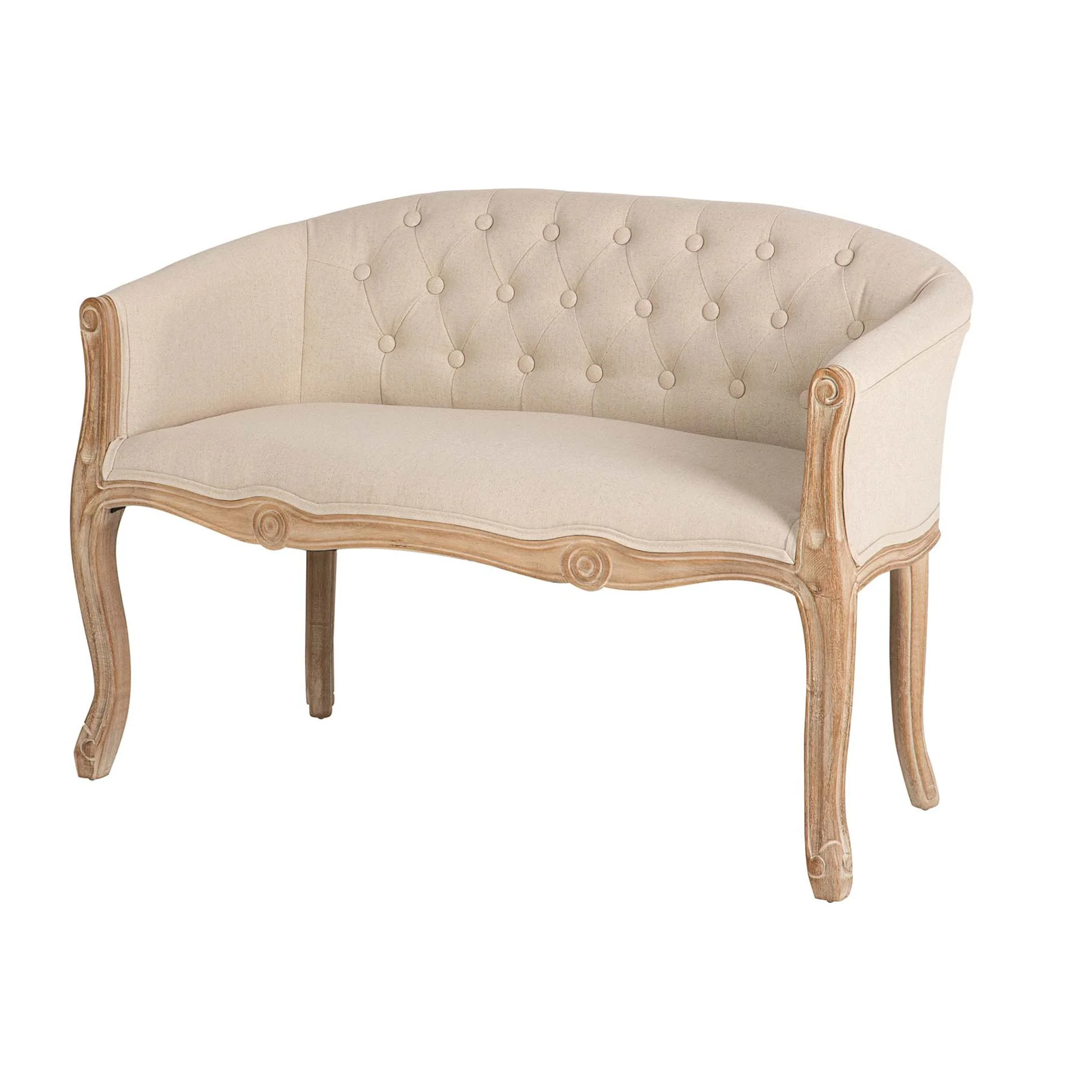 Butaca Doble Beige Capitoné Madera 107x61x71 Cm