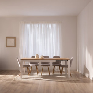 Table à manger extensible Vilna -bois massif de mindi et placage d'acacia-couleur blanc bergen/naturel 150 x 78 x 90 cm