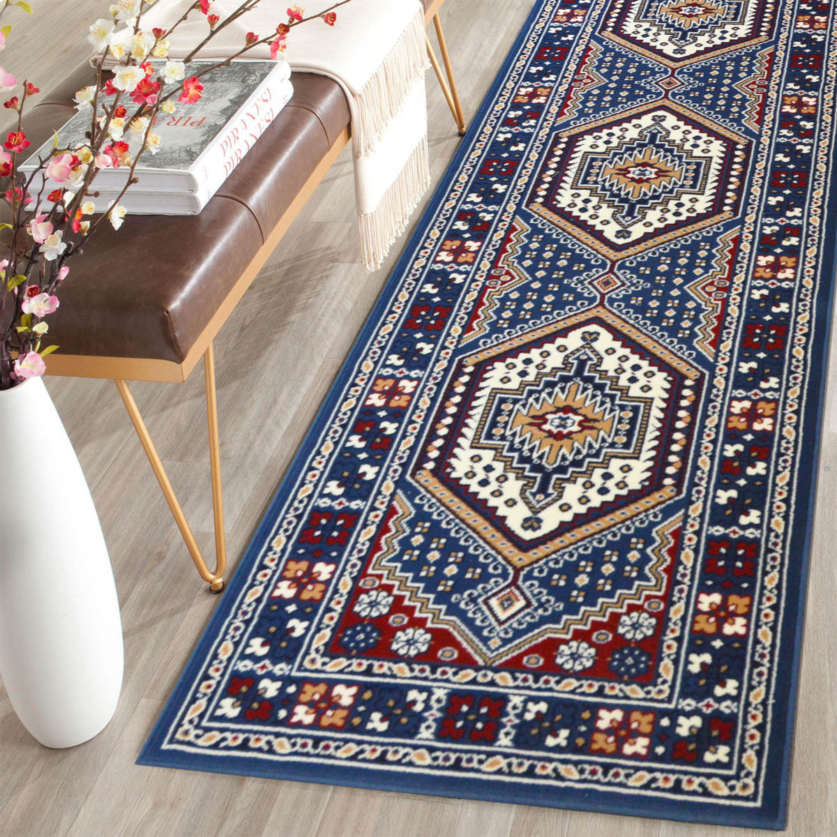 Tappeto Guida Corsia Passatoia Orientale Azzurro