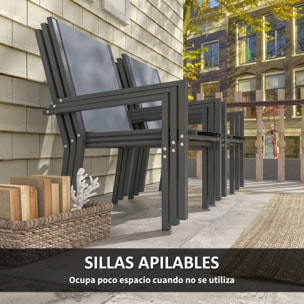 Conjunto de Mesa y Sillas Jardín de 7 Piezas, Muebles de Jardín Exterior con 6 Sillas Apilables y Marco de Acero, para Terraza, Patio, Gris Claro