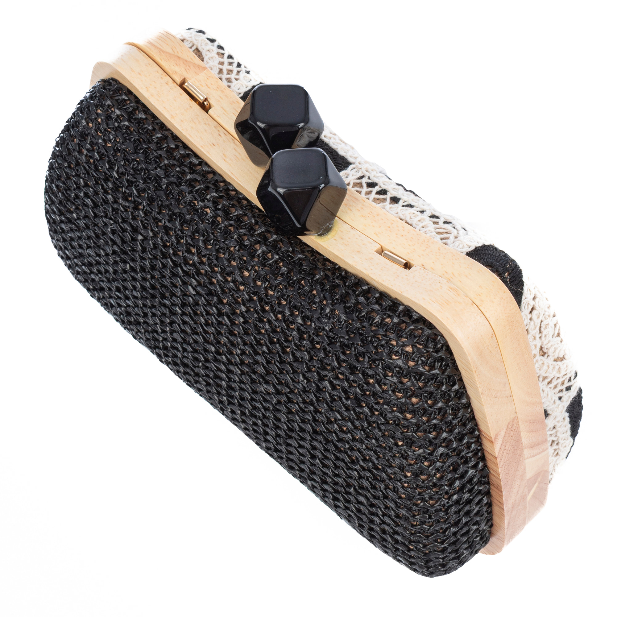 Bonamico Bolso bandolera Mujer. Fabricado en madera natural, algodón y paja trenzada.