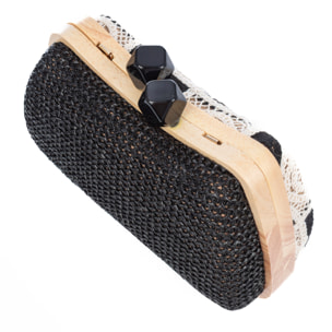 Bonamico Bolso bandolera Mujer. Fabricado en madera natural, algodón y paja trenzada.