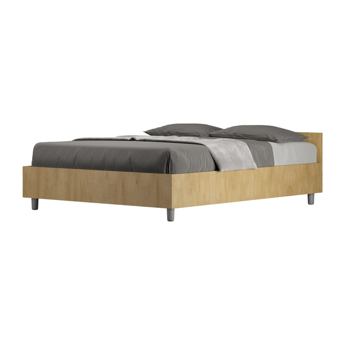 Cama con somier 140x190 roble natural Nuamo