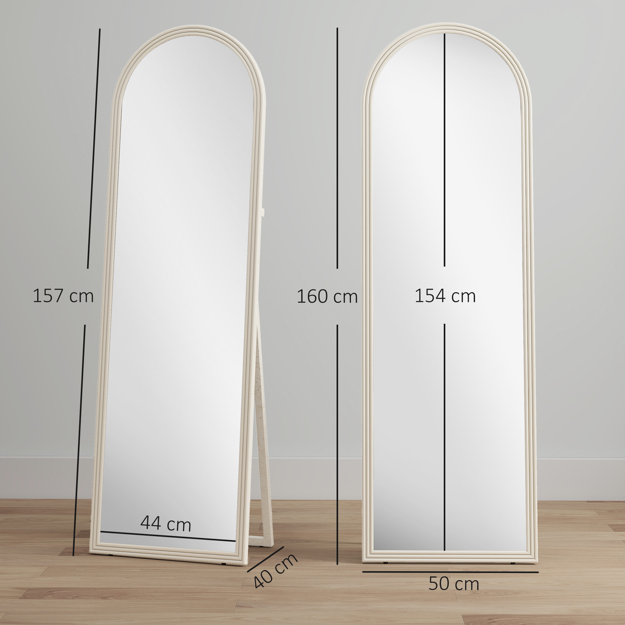Miroir sur pied et mural pleine longueur 50 x 160 cm cadre pied effet pierre blanc