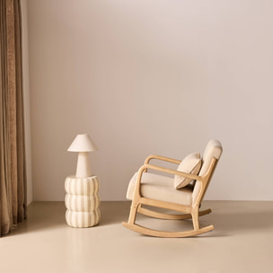 Rocking chair scandinave bois d'hévéa et tissu LORENS