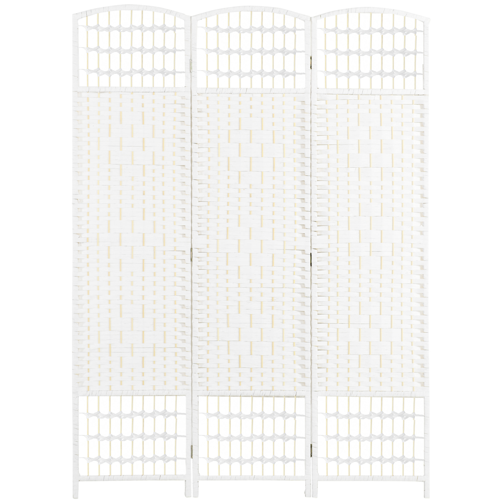 Biombo Separador de Ambientes de 3 Paneles 120x170 cm Divisor de Habitación Plegable de Cuerda de Papel y Marco de Madera Decoración para Dormitorio Salón Blanco