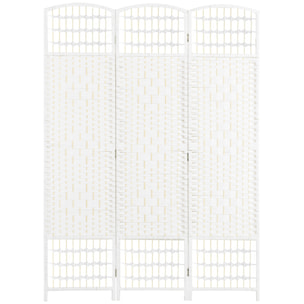 Biombo Separador de Ambientes de 3 Paneles 120x170 cm Divisor de Habitación Plegable de Cuerda de Papel y Marco de Madera Decoración para Dormitorio Salón Blanco