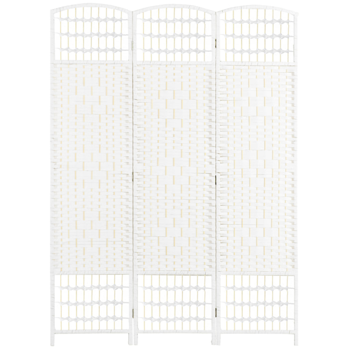 Biombo Separador de Ambientes de 3 Paneles 120x170 cm Divisor de Habitación Plegable de Cuerda de Papel y Marco de Madera Decoración para Dormitorio Salón Blanco