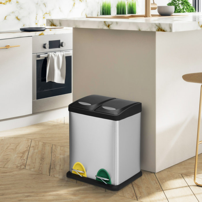 Poubelle à  pédale Tri sélectif Inox 2 bacs 8L MSV