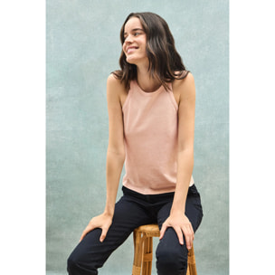 Maglietta nude in lino e cotone con monogramma ricamato