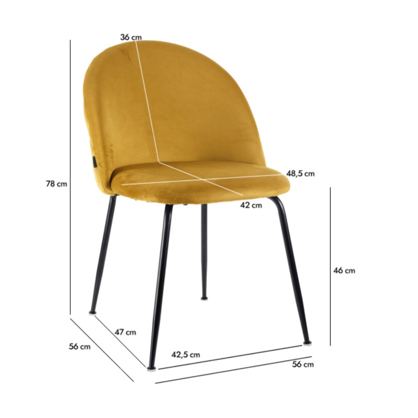 Chaise de repas tissu velours dossier capitonné pieds métal – CLEA 2