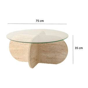 Table basse en bois effet pierre et plateau en verre ZOE