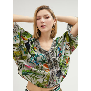 Top lungo aperto stampa jungle