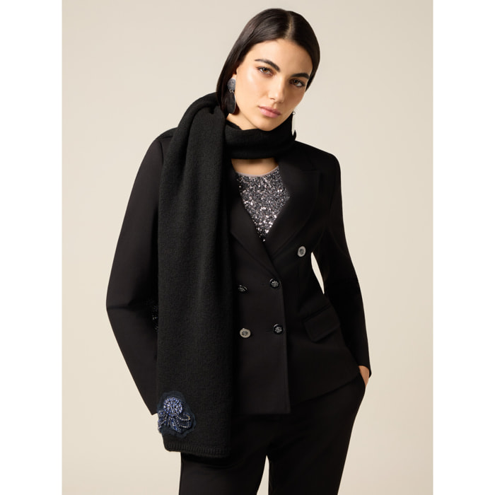 Oltre - Sciarpa misto lana con ricamo gioiello - Nero